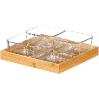 Set de bandeja de bambú con 4 cuencos de cristal para aperitivo