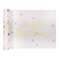 Camino de mesa de 30 cm de Happy birthday blanco - 5 m
