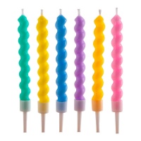 Velas en espirales de colores pastel de 10 cm - Dekora - 6 unidades