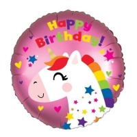 Globo de Unicornio Happy Birthday rosa de 43 cm - Anagram