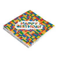 Servilletas de Happy Birthday Lego de 16,5 x 16,5 cm - 12 unidades