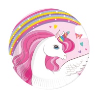 Platos de Unicornio rosa de 19,5 cm - 8 unidades