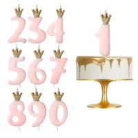 Vela de número rosa con corona dorada de 9,5 cm