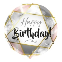 Globo de Happy Birthday geometric marfil de 45 cm - Folat