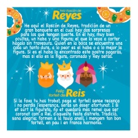 Tarjeta para roscón de reyes azul en castellano y catalán - Dekora - 100 unidades