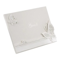 Libro de firmas blanco con mariposa de 23 x 19 cm