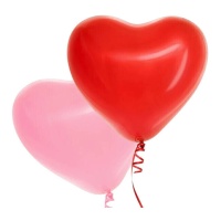 Globos de látex de Corazón rojos y rosas de 28 cm - 6 Unidades