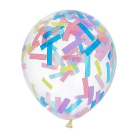 Globos de látex con confetti de tiras de 30 cm - Folat - 4 unidad