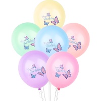 Globos de látex de mariposas Happy Birthday de 30 cm - 6 unidades