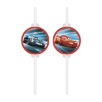 Pajitas de papel de Cars azul - 4 unidades