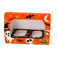Caja para 2 cupcakes de Halloween naranja - Azucren