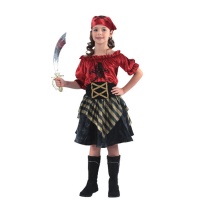 Disfraz de pirata rojo con calavera para niña