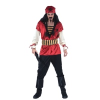 Disfraz de pirata rojo con calavera para hombre