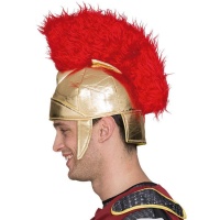 Casco romano de tela con penacho rojo - 56 cm