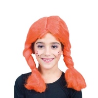 Peluca naranja con trenzas infantil