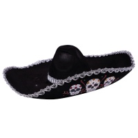 Sombrero mejicano negro del día de los muertos - 58 cm