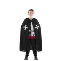 Capa medieval negra con cruces blancas infantil - 100 cm