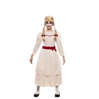 Disfraz de muñeca diabólica con vestido blanco para niña