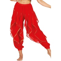 Pantalones de danza del vientre con volantes rojo