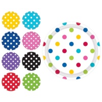Platos redondos con topos blancos de 23 cm - 8 unidades