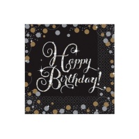 Servilletas de Burbujas de Champagne Happy Birthday de 16,5 x 16,5 cm - 16 unidades