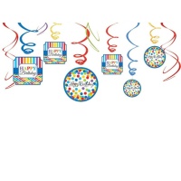 Colgantes decorativos de Happy Birthday Arcoíris - 12 unidades