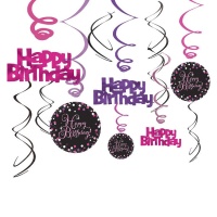 Colgantes decorativos de Pink Birthday - 12 unidades