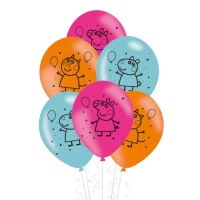 Globos de látex de Peppa Pig de 28 cm - 6 unidades