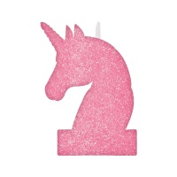 Vela decorativa con purpurina de Unicornio de 7,5 x 11,5 cm - 1 unidad