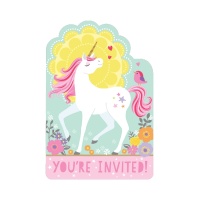 Invitaciones de Unicornios rosas - 8 unidades