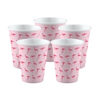 Vasos Hawaianos de flamencos de 250 ml - 8 unidades