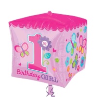 Globo orbz cubo de primer cumpleaños Butterfly - 38 x 38 cm