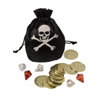 Conjunto de bolsa y monedas pirata