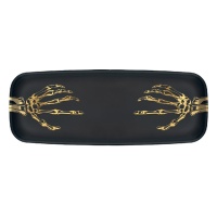 Bandeja rectangular negra con manos de esqueleto doradas de 16,5 x 44,5 cm - 1 unidad