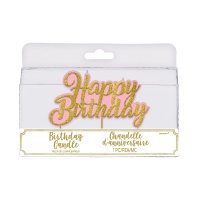 Vela decorativa rosa Happy Birthday dorado - 5 x 11 cm