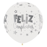 Globos de látex transparentes de Feliz Cumpleaños metalizado de 60 cm - Sempertex - 3 unidades