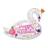 Globo de cisne de Feliz cumpleaños silueta de 73 x 55 cm - Anagram