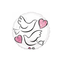 Globo redondo blanco con palomas y corazones de 43 cm - Anagram