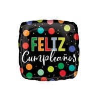 Globo cuadrado de Feliz Cumpleaños con puntos de 43 cm - Anagram