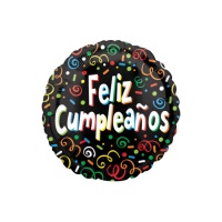 Globo redondo de Feliz Cumpleaños confetti de 43 cm