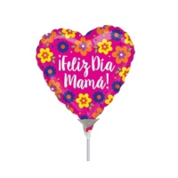 Globo hinchado con varilla de Feliz Día Mamá flores coloridas de 18 cm - Anagram