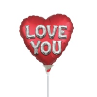 Globo hinchado con varilla de Love You rojo de 23 cm - Anagram