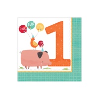 Servilletas de La Granja Feliz 1 año de 16,5 x 16,5 cm- 16 unidades