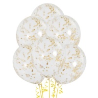 Globos de látex transparentes con confetti dorado de 30 cm - Unique - 6 unidades