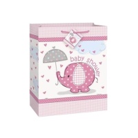 Bolsa regalo de 36 x 26,5 x 14 cm de Baby Shower Pink Elephant - 1 unidad