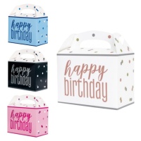 Caja de cartón de Happy Birthday con topos - 6 unidades