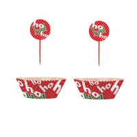 Cápsulas para cupcakes con picks de Navidad - 24 unidades