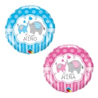 Globo redondo de Baby Shower elefantes de 46 cm - Qualatex