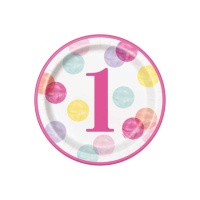 Platos de primer cumpleaños rosa de 23 cm - 8 unidades