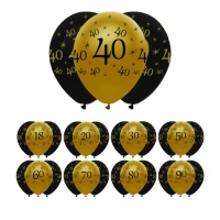 Globos negros y dorados Feliz Cumpleaños de 30 cm - Creative Party - 6 unidades